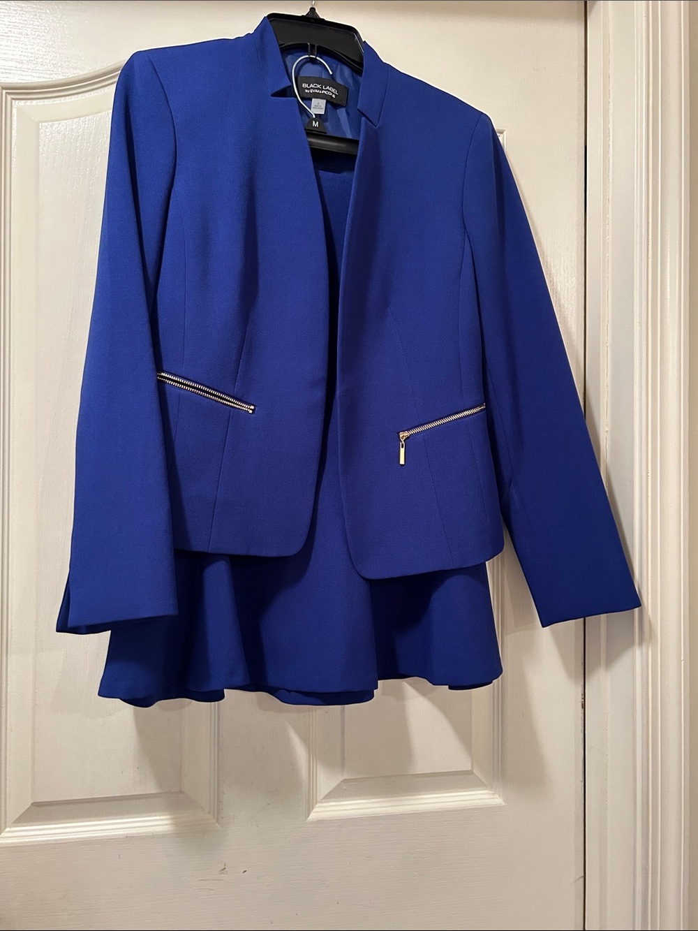 Evan Picone Cobalt Blue Peplum Blazer with Gold Zipper Accents